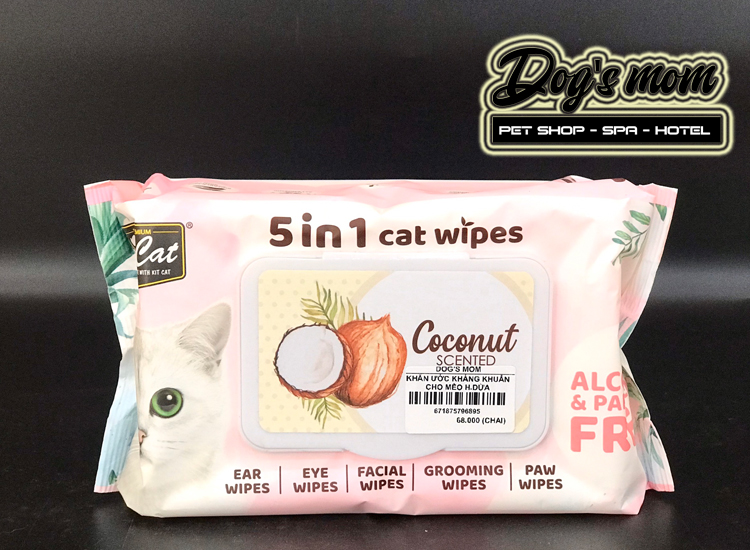 Khăn Giấy Ướt Kháng Khuẩn KitCat 5in1 Cat Wipes - Hương Dừa